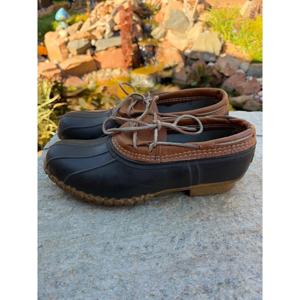 LL Bean Boots Mens 11 Rubber Moc Brown Navy Waterproof Rain Shoes Maine Made